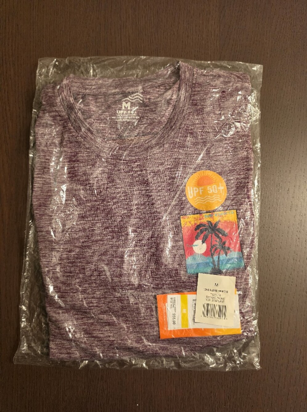 Surf And Swim Co Heathered Maroon Graphic Long Sleeve Performance Tee UPF50+ Nwt - Picture 6 of 6